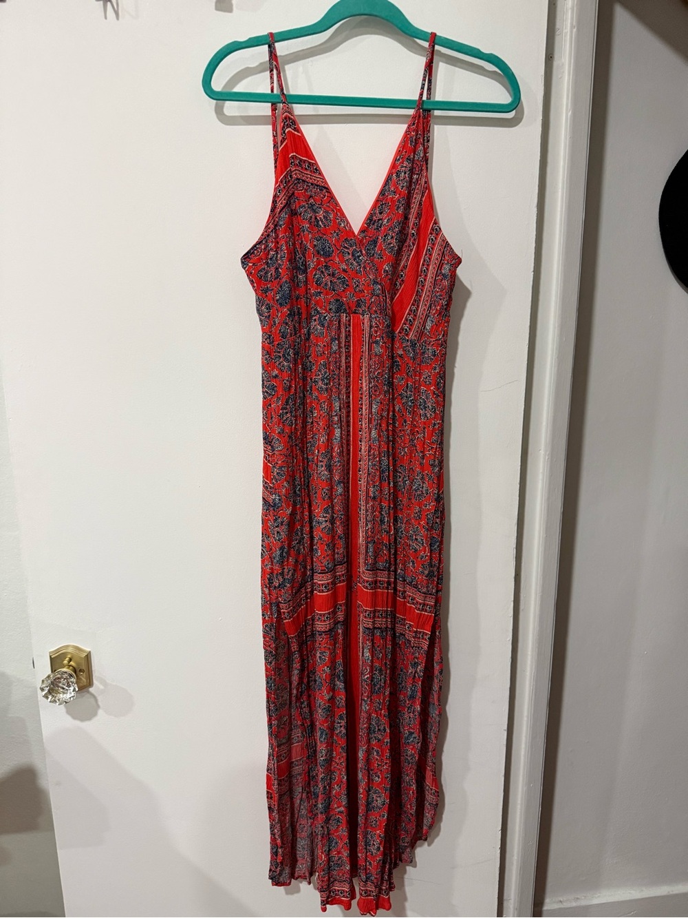 Xtaren Red Printed Spaghetti-Strap Maxi Dress